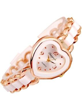 Anthropologie Rose Gold and Blush Heart Bracelet Watch